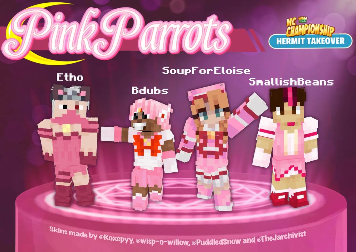 TheJarchivist's tweet image. 🩷✨MCC Hermit Takeover: Pink Parrots Skins 
4-way Collab w/ @roxepyy @wisp_o_willow &amp;amp; @puddledsnow 

༺♡༻ 

DL in thread 
#mccskins #pinkparrots #ethoslab #bdoubleo100 #soupforeloise #smallishbeans