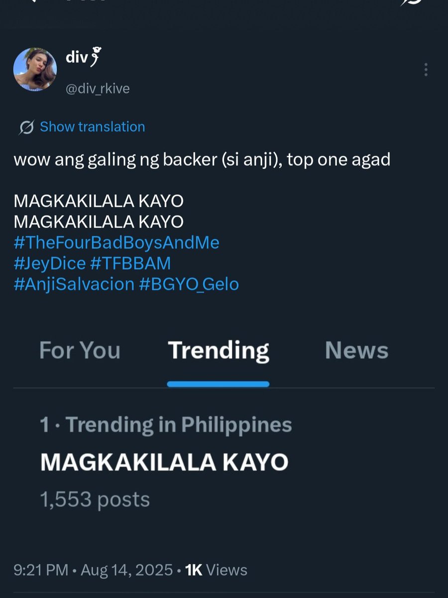 div_rkive's tweet image. #whoremembers katuwaang TP na nag top 1 trending pa nga in just 30 minutes 😸 tapos 'di na siya naalis sa pinned profile ni anji (as a chronically offline person) 

ngayon kaya, MAGKAKILALA PA KAYO @anjisalvacion @BGYO_Gelo? sama ko na din si bebe shawn @brentymanalo 😆