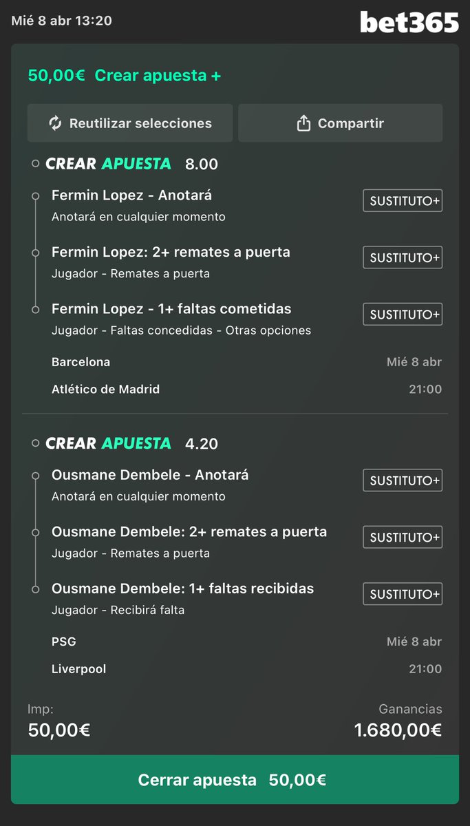 Voy suave aunque si se confirma y juega Fermín puede ser muy buena 🔝