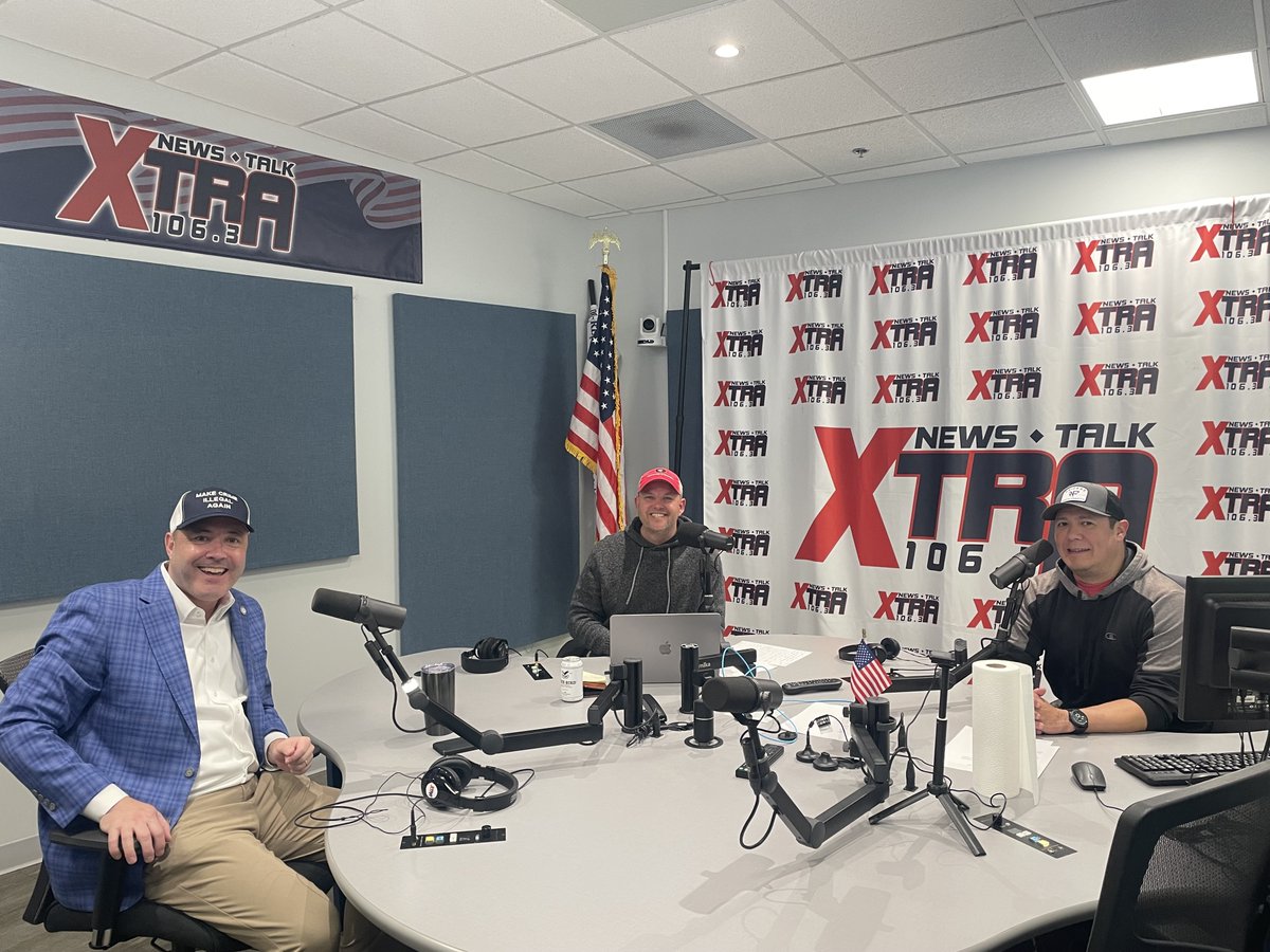 ChrisCarr_Ga's tweet photo. Great being with @TugCowart and @FrontOfficeLos on @Xtra1063 today talking about the campaign, public safety, and the growing drone threat over our prisons.

We cannot let drones become the new pipeline for drugs and weapons into Georgia prisons. 

If you’re with us, grab your Make Crime Illegal Again hat today⬇️https://t.co/UwC6ny6Hq4