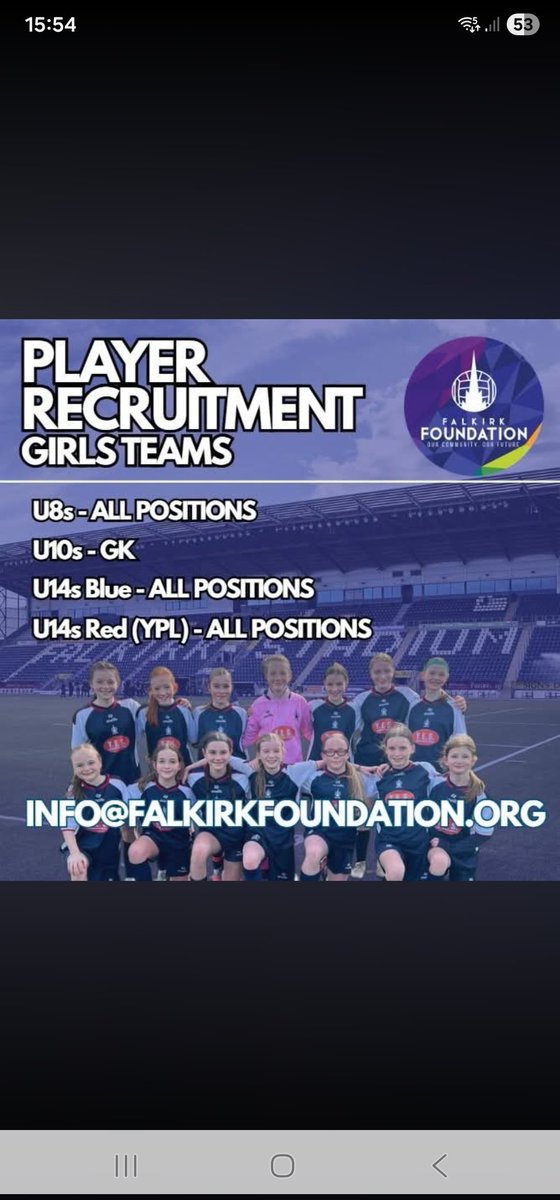 AmyShanks8's tweet photo. Any young girls fancy playing some football, feel free to get in touch 🙂💙
#falkirk #girlsfootball https://t.co/le3rPjlFoS