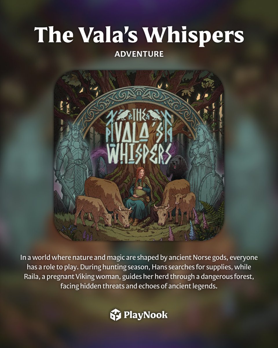 PlayNook's tweet photo. Hi, we just launched a remastered version of “The Vala’s Whispers”, an AudioGame where Norse mythology and interactive storytelling meet 🌿

If you love mythology, fantasy worlds, and choice-based stories, this one’s for you! https://t.co/2ePHxd29hr