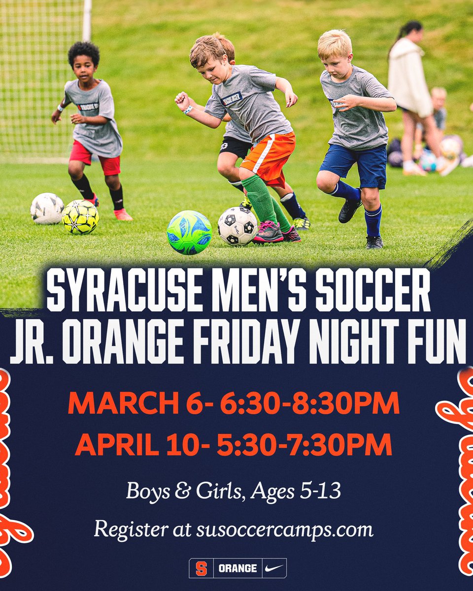 CuseMSOC's tweet image. Our second Friday Night Fun is just a few days away!!!⭐️⚽️

Register here: susoccercamps.com

#DareToDream