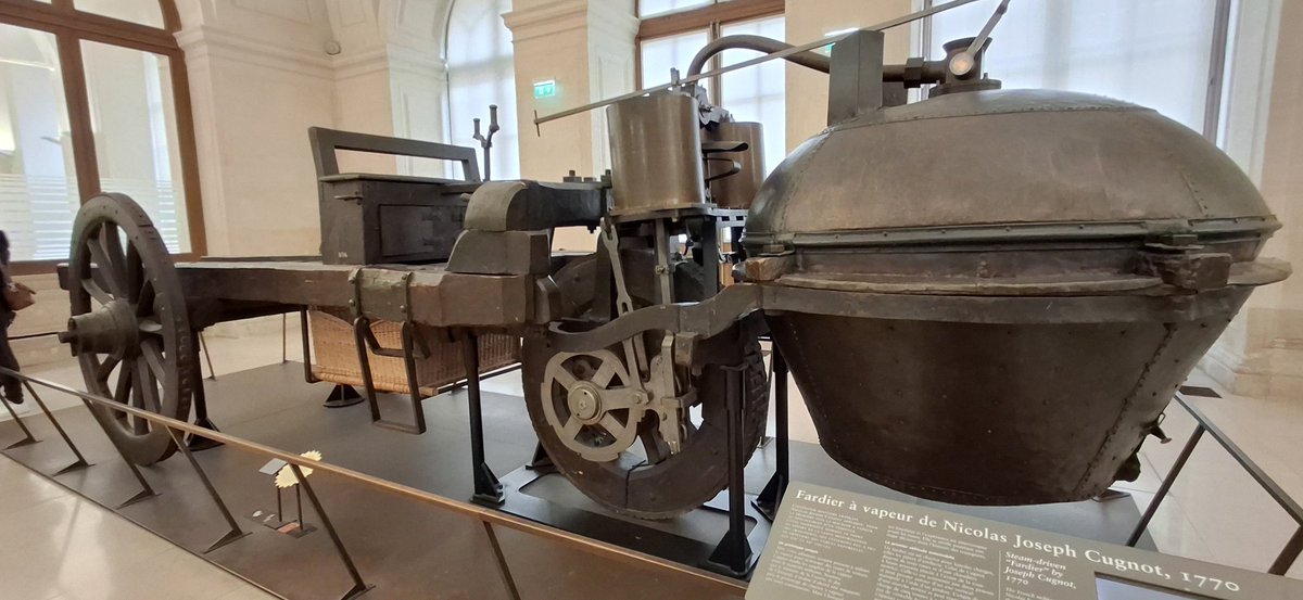 TTShields's tweet photo. A strange kind of machine that opened the door to self propelled road transport...💨💨💨
Nicolas-Joseph Cugnot's, three-wheeled Fardier à vapeur (steam dray), built 1770. On display ar Musee des Arts et Metiers, Paris https://t.co/cd6pSvkkDY