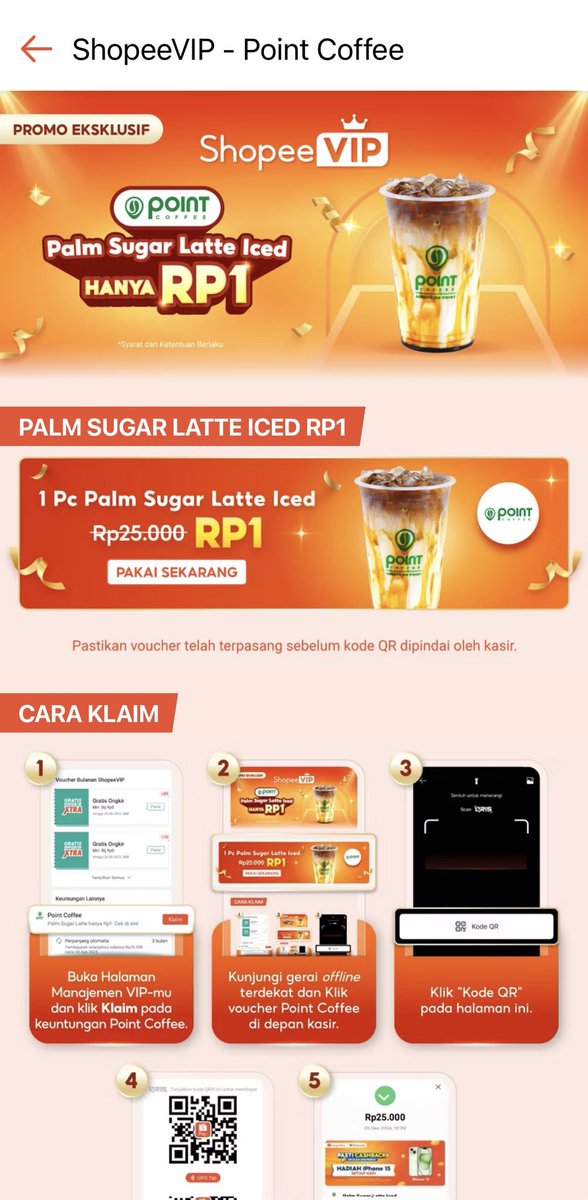 baru ngerasain benefit langganan shopeevip, bisa klaim promo point coffee palm sugar latte iced cuma 1 rupiah 🥹 #ShopeeVIPPointCoffeeRP1