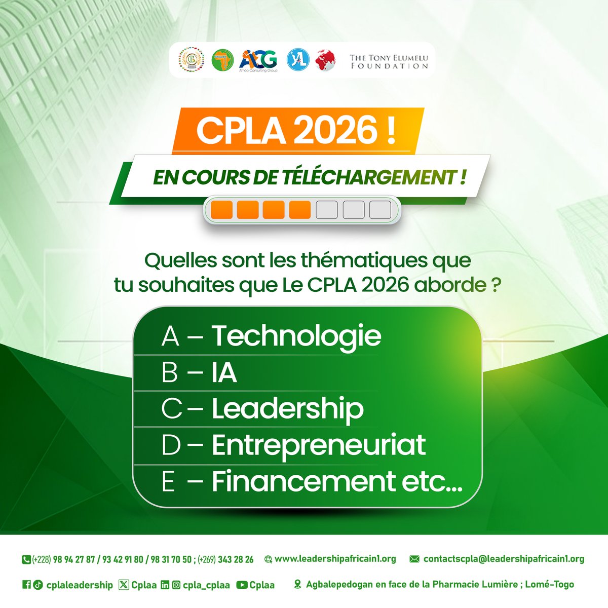 🔴🟠🟢
Quelles sont les thématiques que tu souhaites que le CPLA 2026 aborde ?

💬 Réponds en commentaire avec la ou les thématiques de ton choix ou ce que tu proposes !
    ⬇️⬇️⬇️
facebook.com/share/p/1BR5wx…