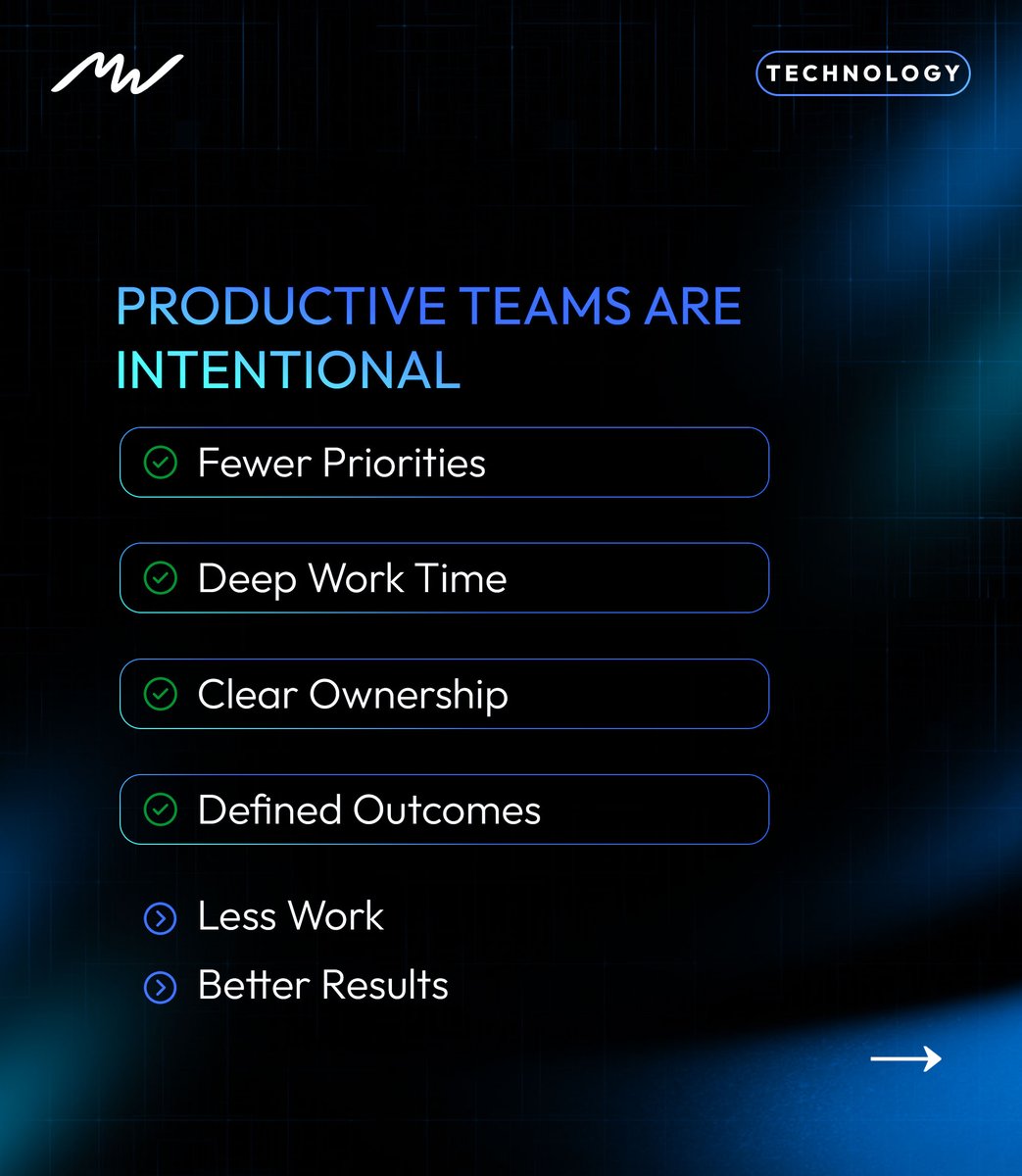 mediusware_com's tweet image. 𝐈𝐬 𝐲𝐨𝐮𝐫 𝐭𝐞𝐚𝐦 𝐩𝐫𝐨𝐝𝐮𝐜𝐭𝐢𝐯𝐞 𝐨𝐫 𝐣𝐮𝐬𝐭 𝐛𝐮𝐬𝐲?

Busy teams react and chase urgency.
Productive teams protect deep work and prioritize outcomes.

Real velocity is doing less with clarity.

#Productivity #DeepWork #TeamPerformance #Mediusware