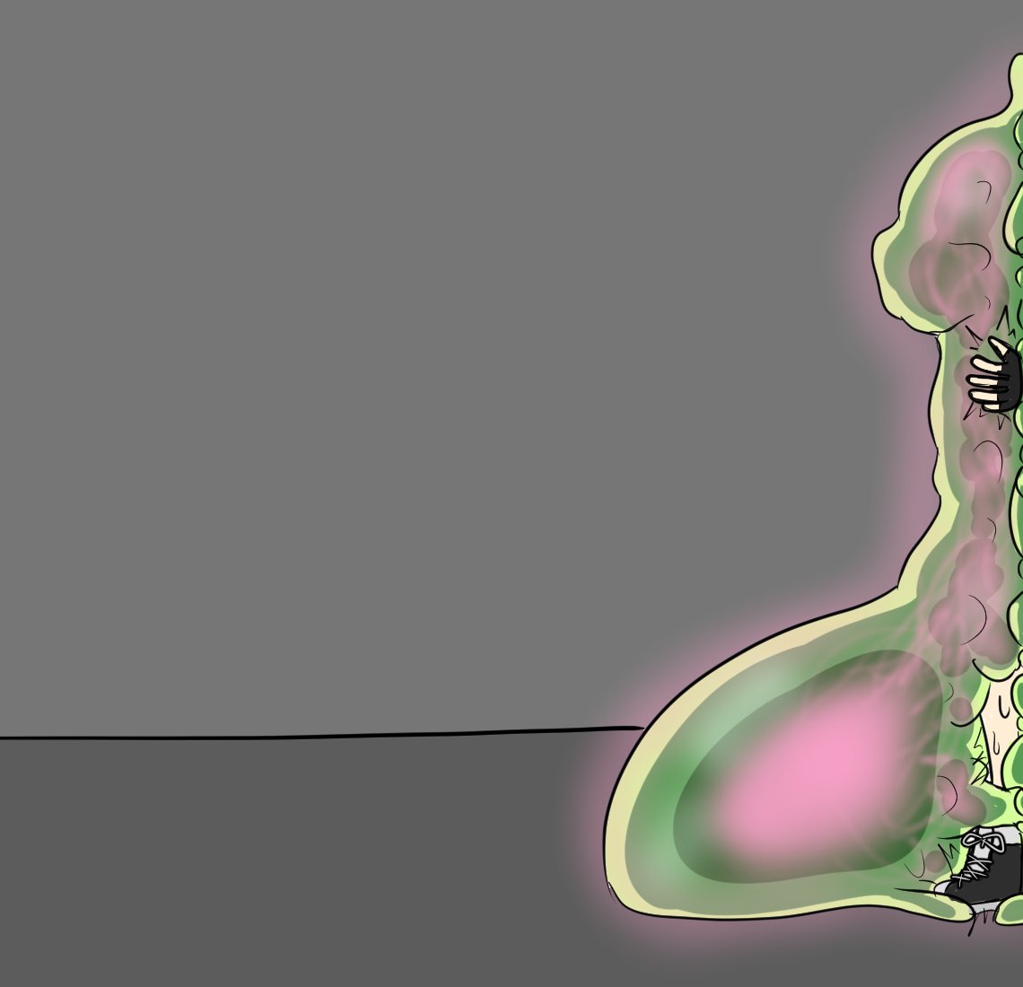 スライムに壁に押し付けられて逃げられないままドレインされる近接型女の子の図 