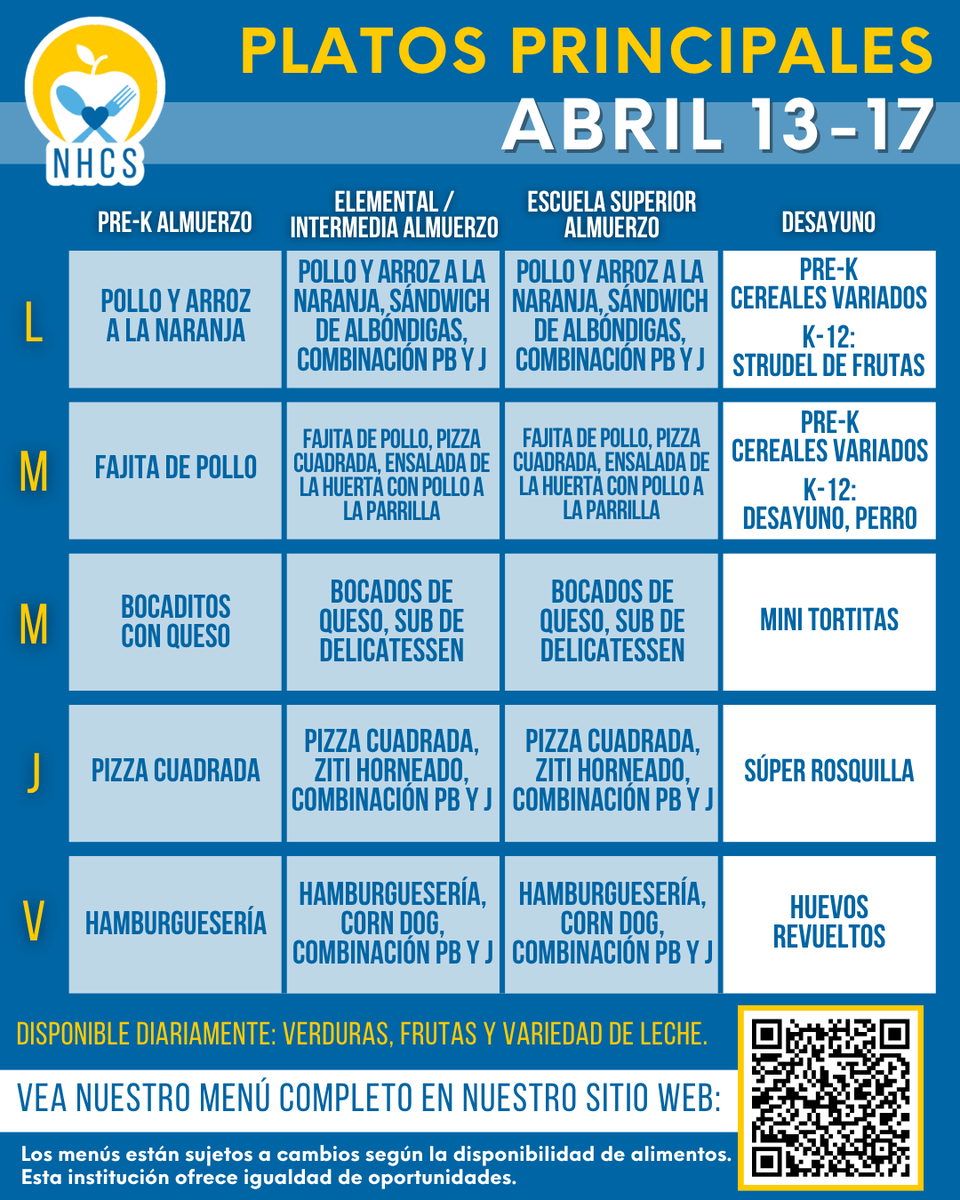 nhcsnutrition's tweet image. Lunchtime is even sweeter when shared with friends over a delicious #SchoolLunch. 🥰🍽️

Please see our complete and accessible menus on our website through the link in our bio.

*Menus are subject to change due to food availability. Thank you for your patience and understanding!