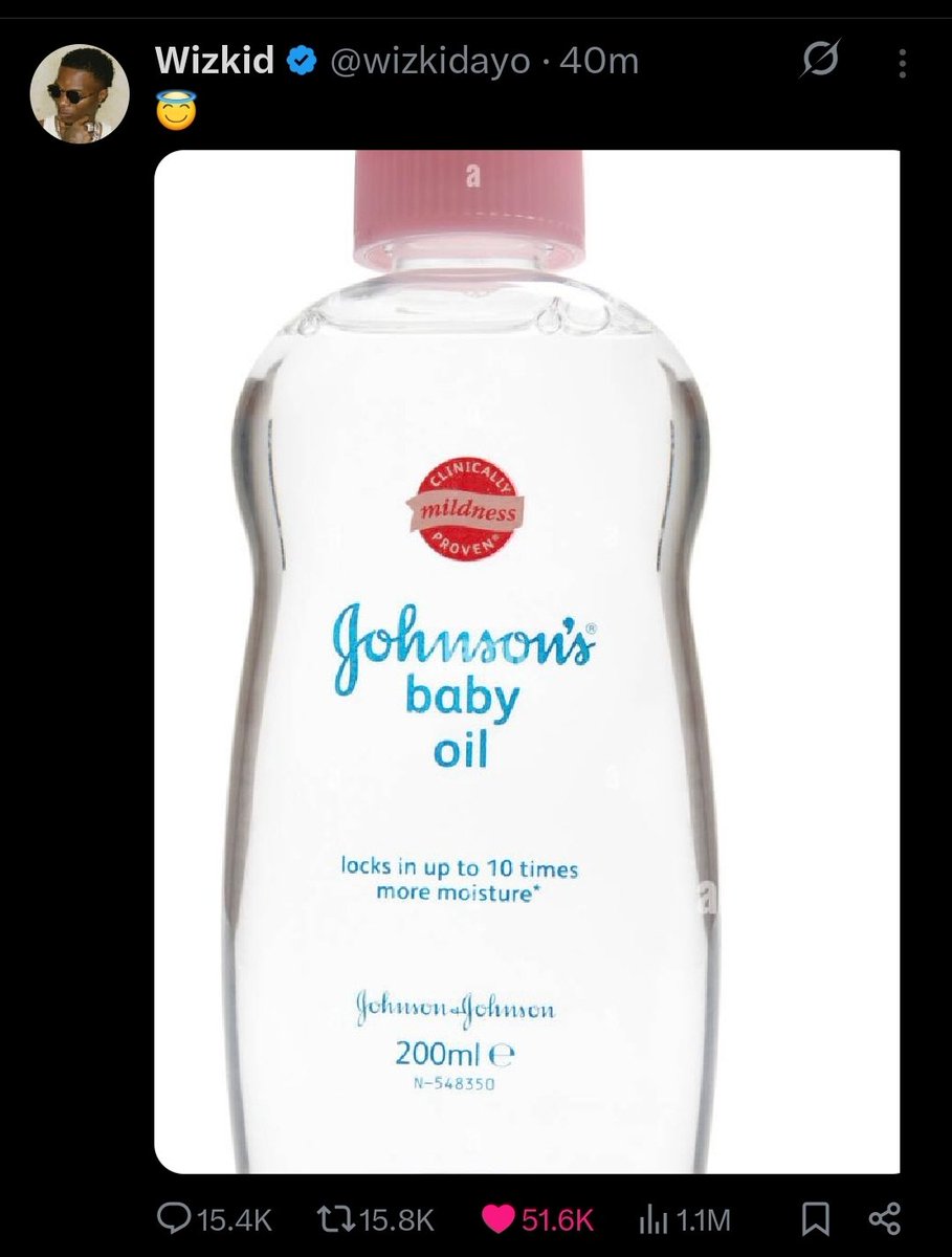 evansplux's tweet photo. @wizkidayo Bigwiz u need to explain who get this baby oil, and wetin dem dey use am for. https://t.co/JOSpppTEi6