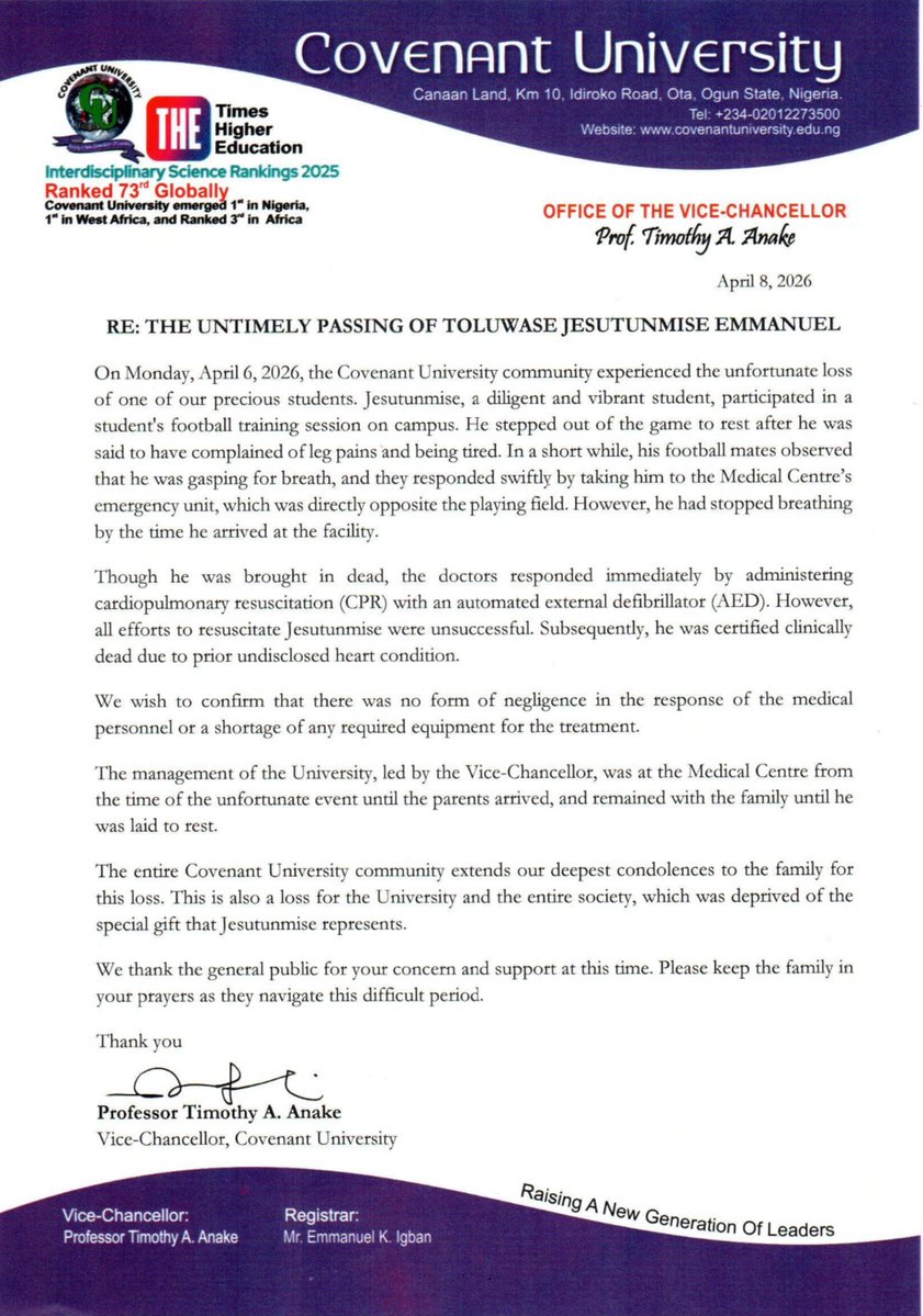 Covenant University tweet media