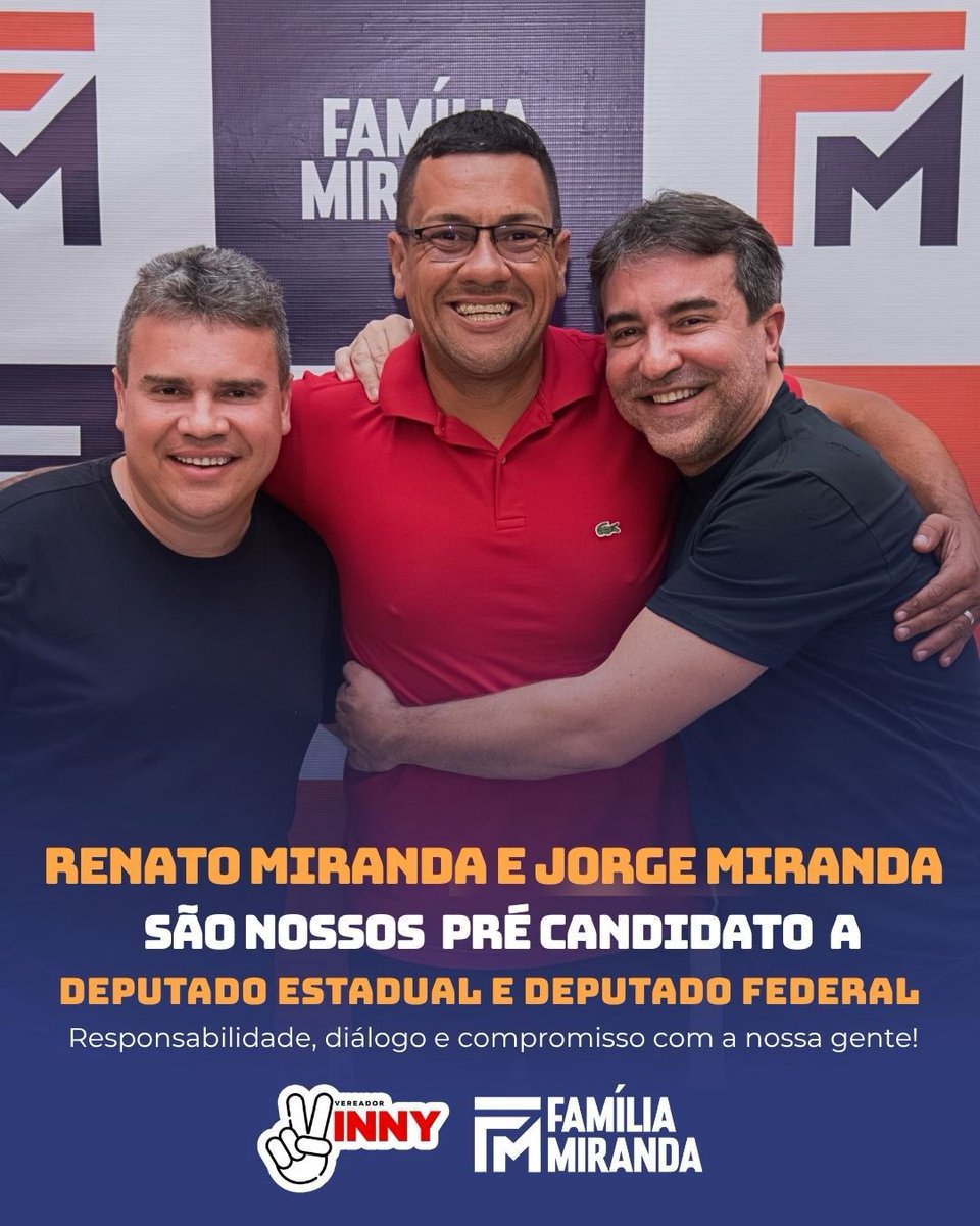 É uma honra apoiar Renato Miranda e Jorge Miranda! Renato lutou incansavelmente por melhorias como deputado estadual, enquanto Jorge revolucionou nossa cidade em seus dois mandatos como prefeito. Juntos, seguimos firmes na luta por progresso!