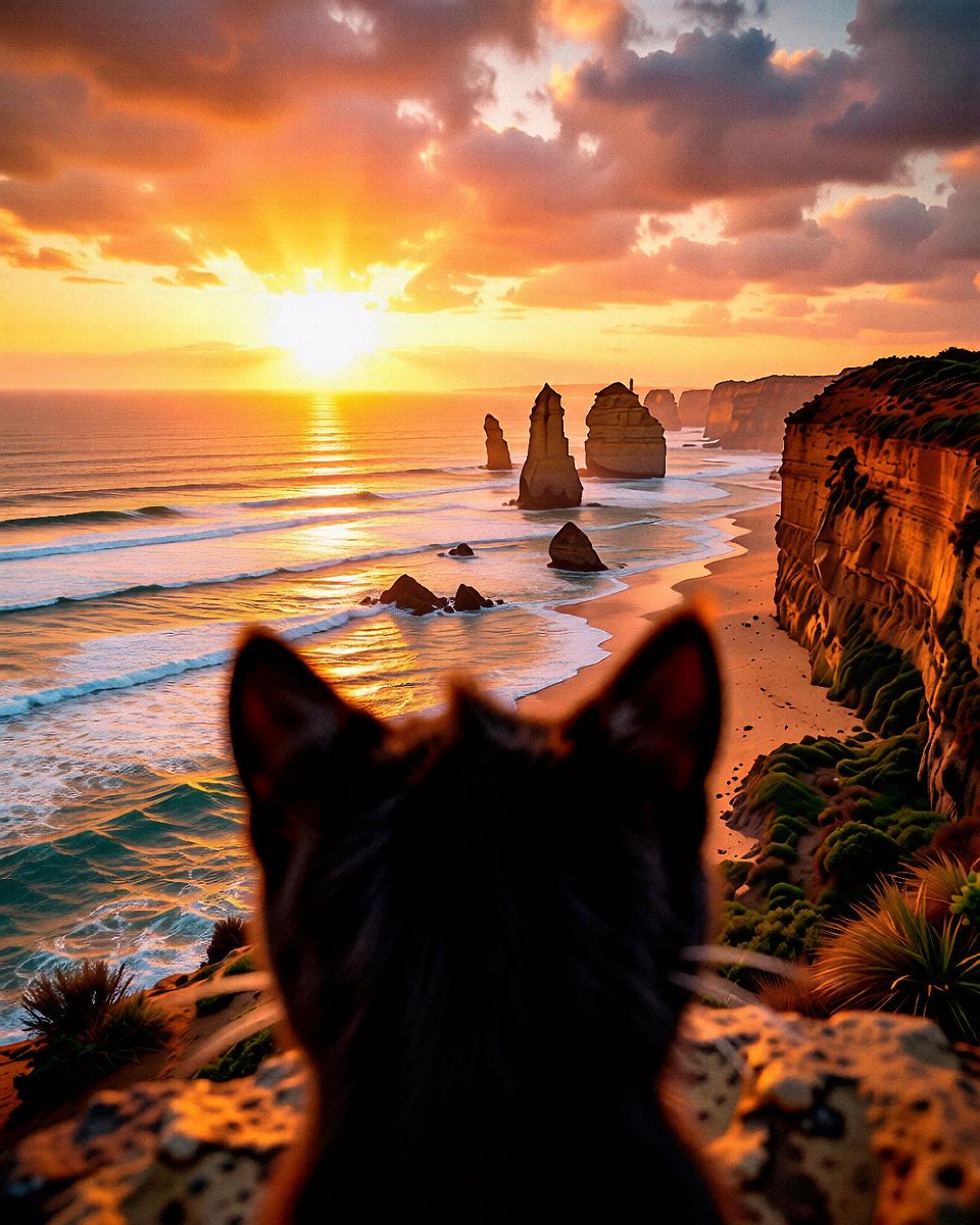 FeliniRocks's tweet image. The water is dancing, and the big rock friends are standing tall, watching over the beach like a bunch of gentle giants. 🏖️💪 I might be just a tiny cat, but my heart is as big as the ocean, and my curiosity is as vast as the sky. 🐾💖
#ExploreAustralia #TwelveApostles #SunsetCat