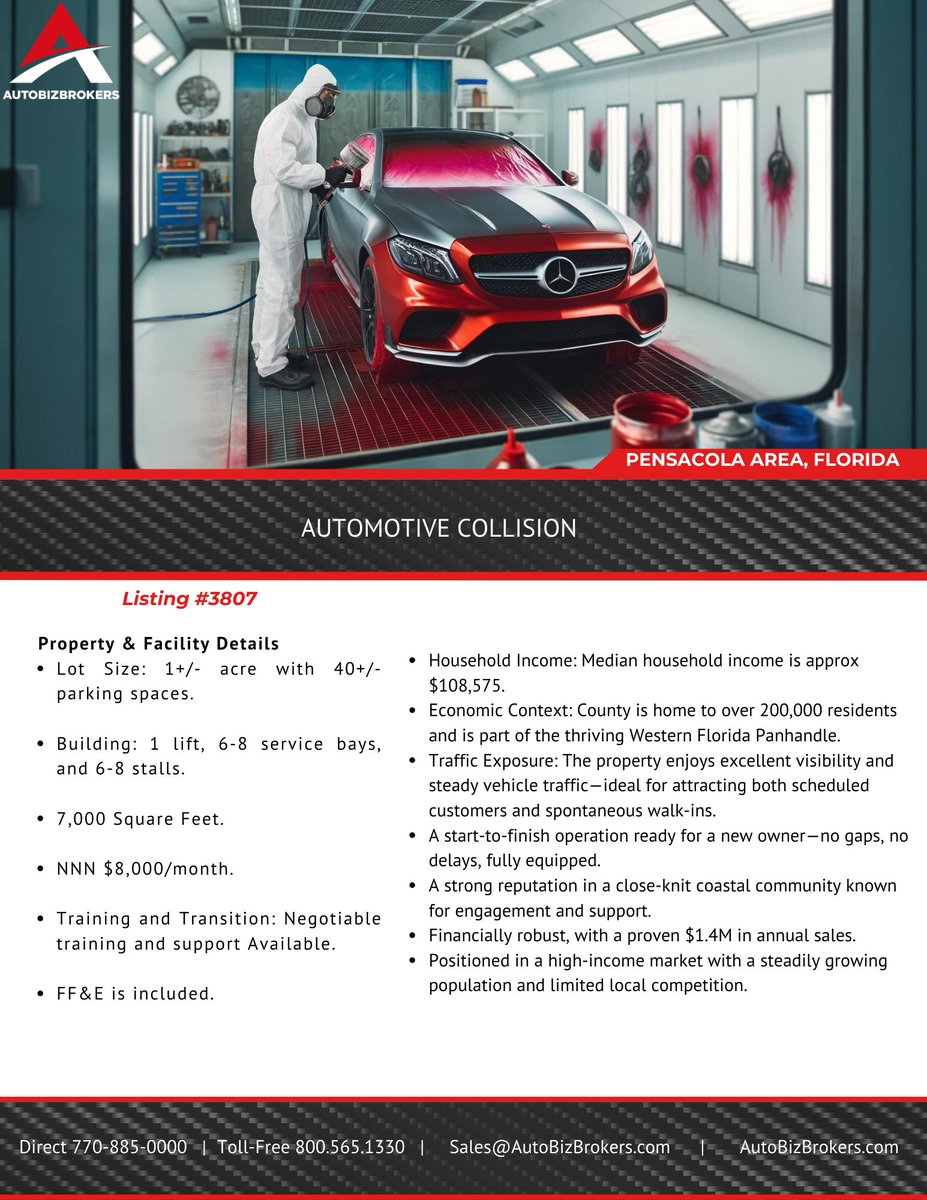 AutoBizBrokers's tweet photo. Pensacola Area Collision Business for Sale 
Florida
$850,000

For more information call 770-885-0000 or
Visit us online at https://t.co/GogaBZuccr https://t.co/udDGWXBSoo