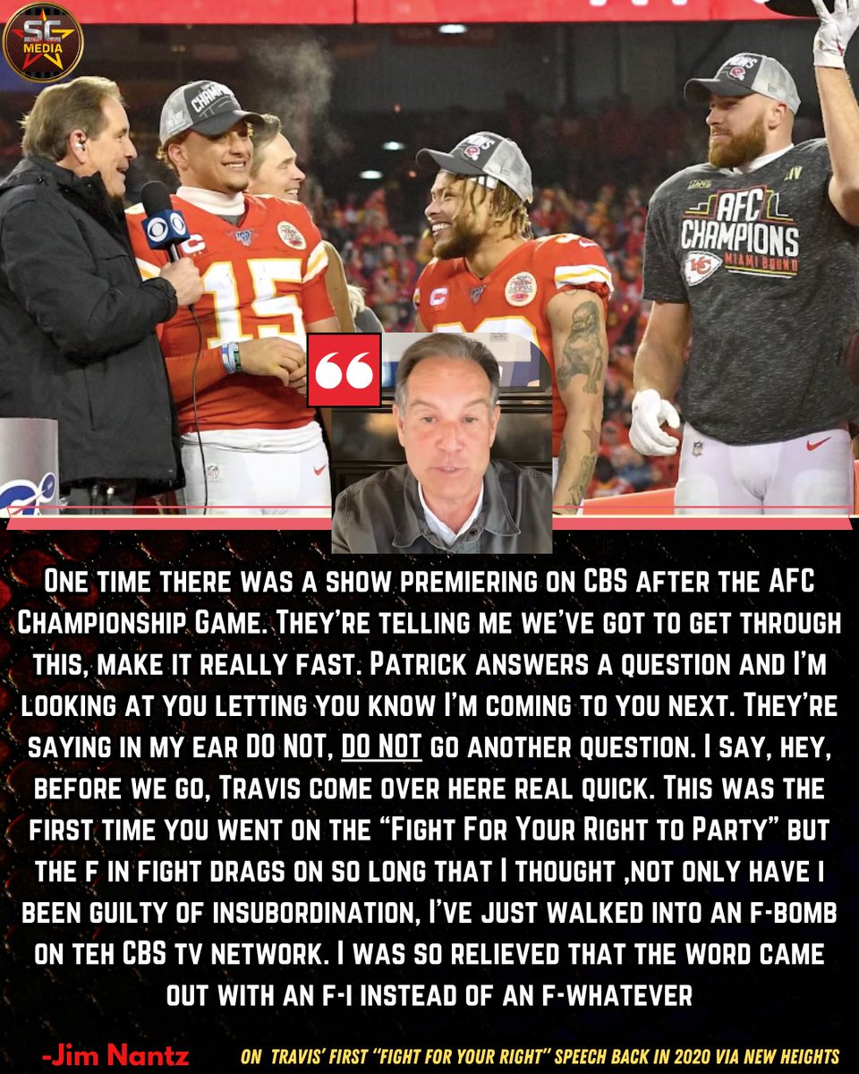 StarcadeMediaKC's tweet image. Jim Nantz tells a hilarious story about the first time Travis Kelce unleashed "Fight for your Right to Party" after KC advanced to the Super Bowl in 2020.   #Chiefs #newheights