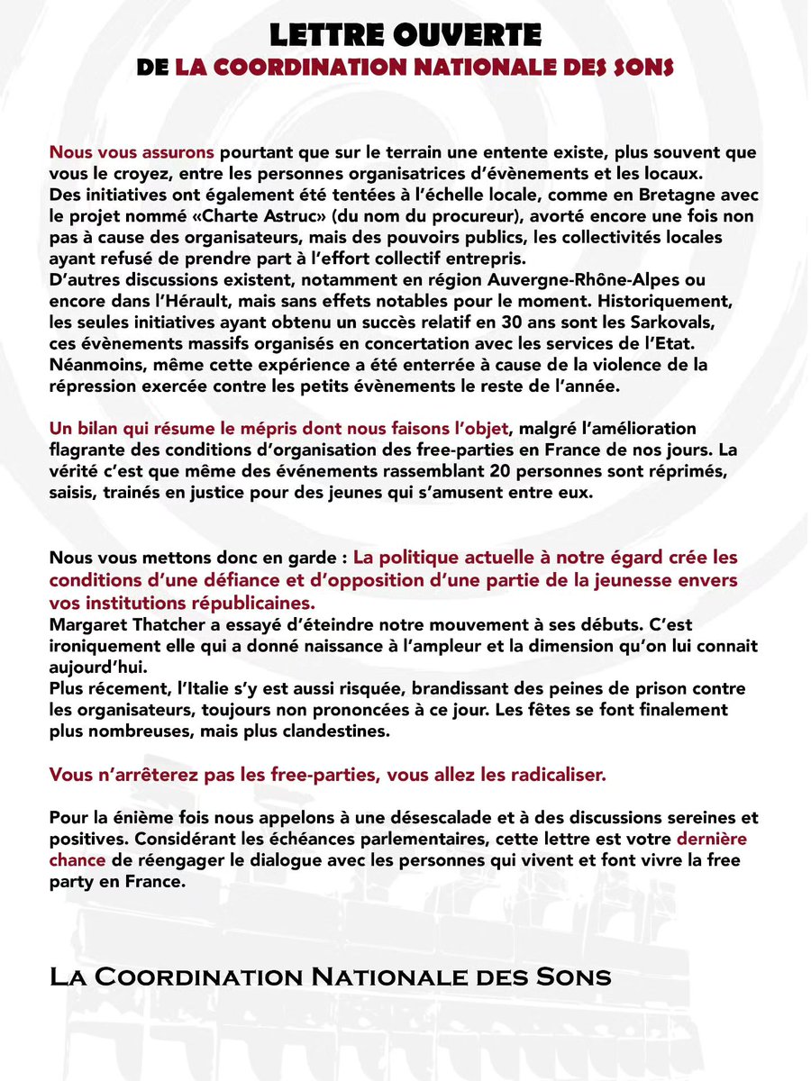 BassExpression's tweet photo. Lettre ouverte de la coordination nationale des sons. https://t.co/d9WfV92ly1