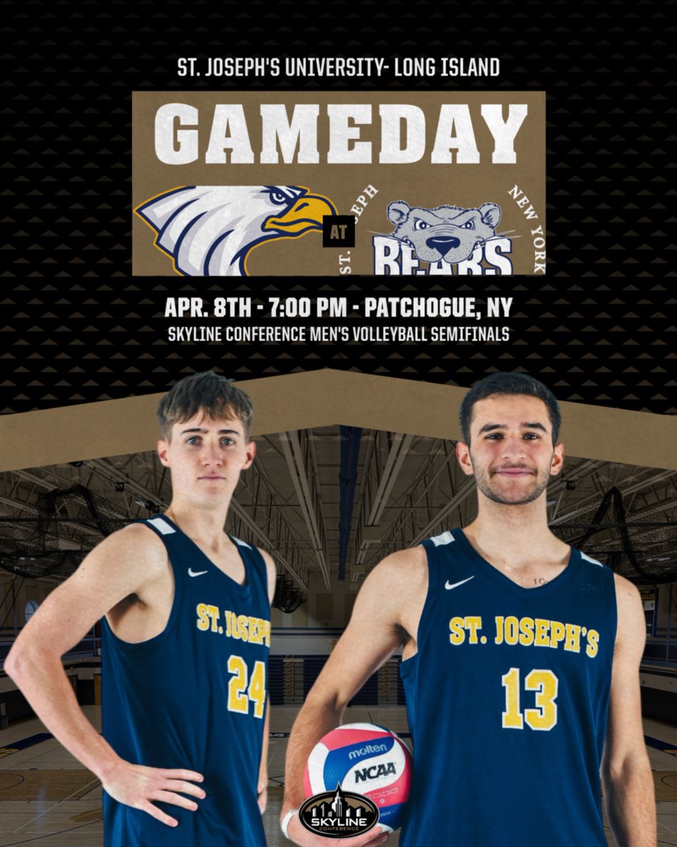 SJLIAthletics's tweet image. The no. 1 seed #SJLI men's volleyball team hosts the no. 4 seed St. Joseph's University- Brooklyn in the Skyline Conference Semifinals at 7:00 PM!

The link for tickets is in our bio!

#flywithus #goldenera #skylinemvb