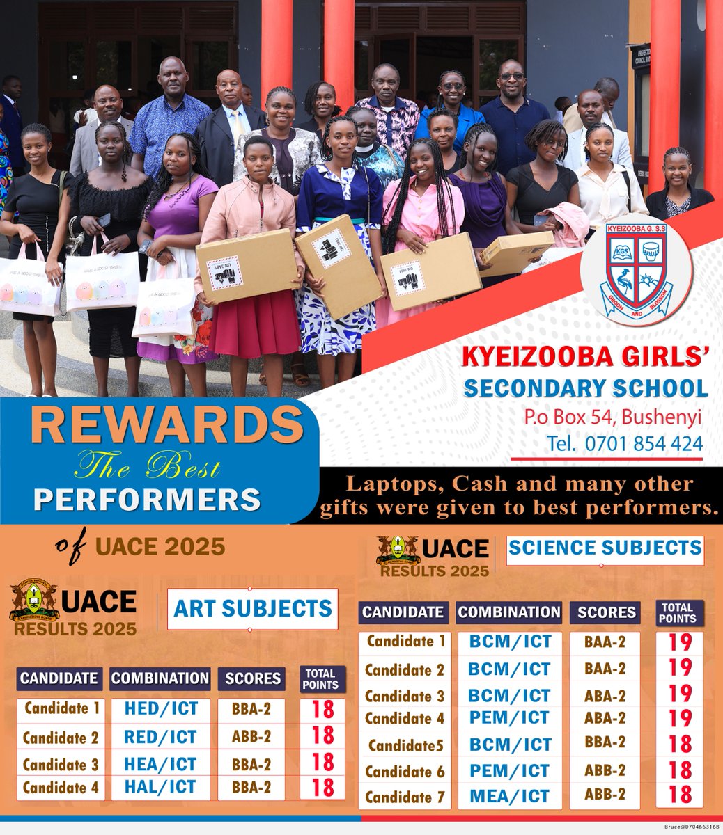 kyeizoobagss's tweet photo. The school rewarded best performers UACE 2025. with the best prizes for academic progress
@kyeizoobagss @Educ_SportsUg @newvisionwire https://t.co/0OITACNTIY