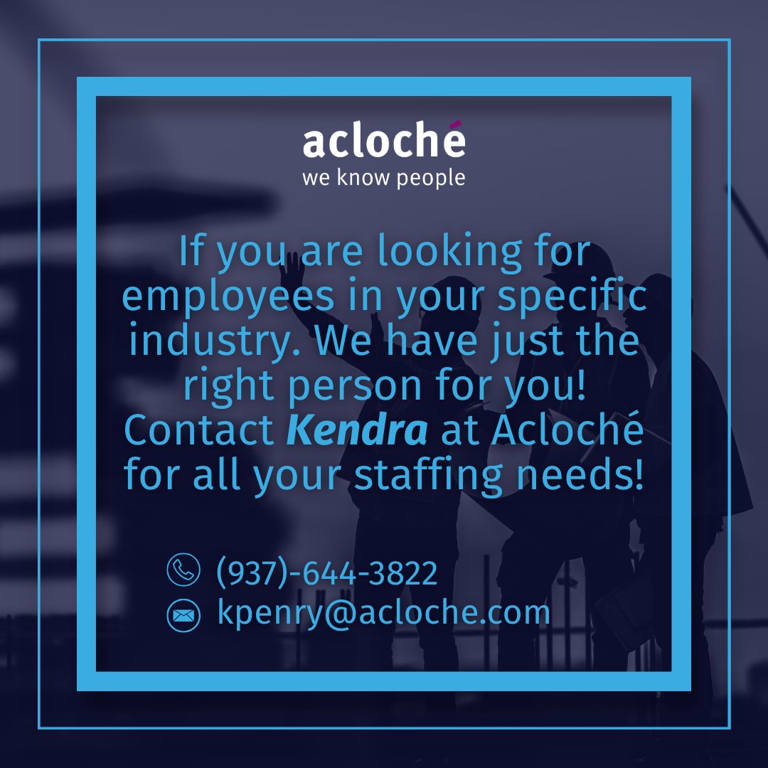 acloche's tweet image. Looking for employees in the northwest regions of Ohio? At Acloché we are here to help you find the right employees you have been searching for! Contact Kendra to help you find the employees you are looking for in your industry.

#weknowpeople #workforcesolutions #marysvilleohio