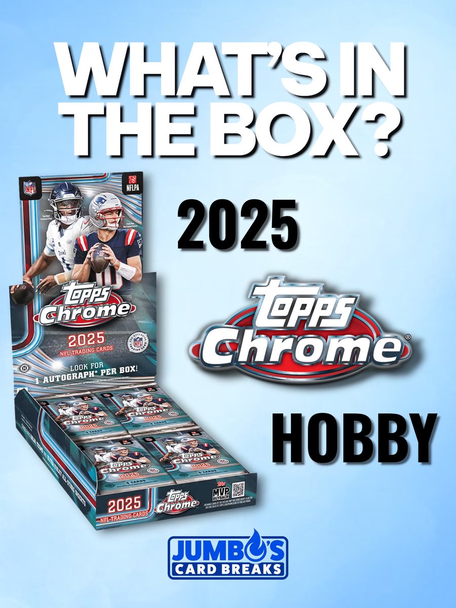 JumboSc21's tweet image. Topps Chrome Hobby Boxes are headed here soon! 🔥 Here’s what you can expect from Hobby Boxes in this year’s release! What are you most excited to chase? 🤔 Let us know in the comments below! #SportsCards #JumbosCards #ToppsChrome #Fanatics #FYP
