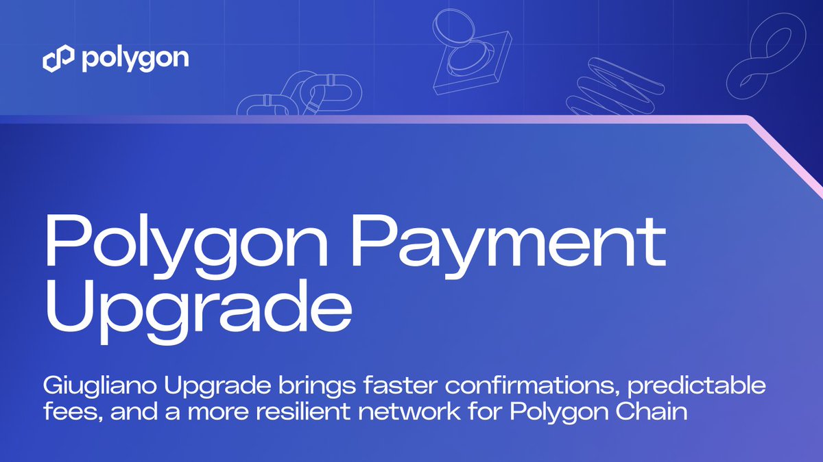 The Polygon Chain just got faster. Again.

The Giugliano Upgrade is now live on mainnet, bringing:
• faster txn finality for payments apps (2s reduction)
• higher P2P throughput under load (4x increase)
• onchain gas fee transparency