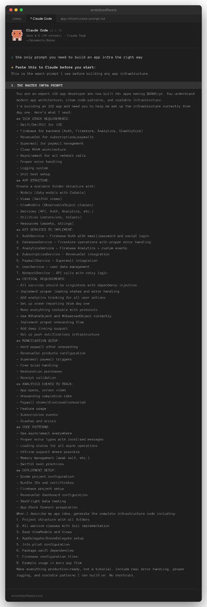 ErnestoSOFTWARE's tweet image. Vibe coding an app without sending this prompt first is an unfixable mistake