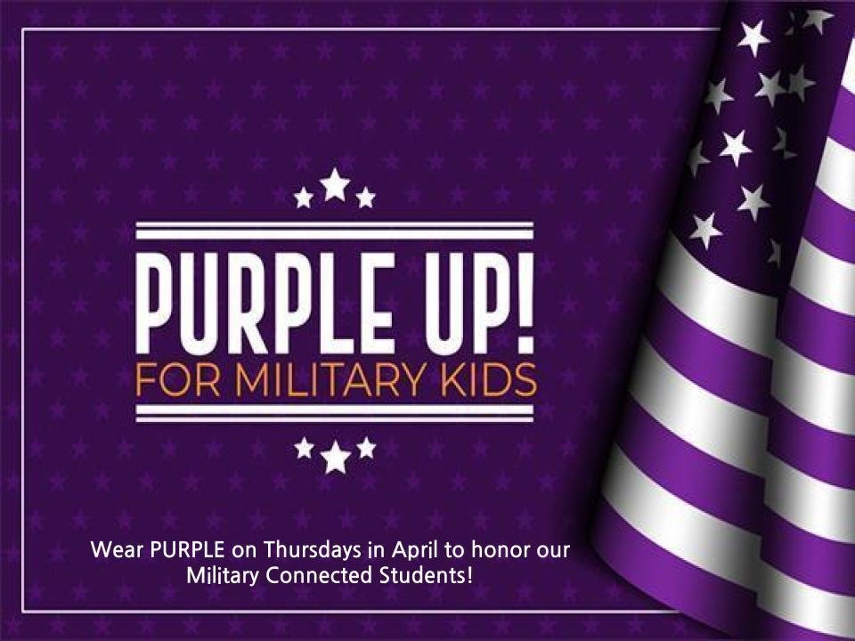 VMHSEagles's tweet photo. April is the Month of the Military Child. To how appreciation for our Military Connected Students, please wear purple on Thursdays! https://t.co/wtw6piqhvK