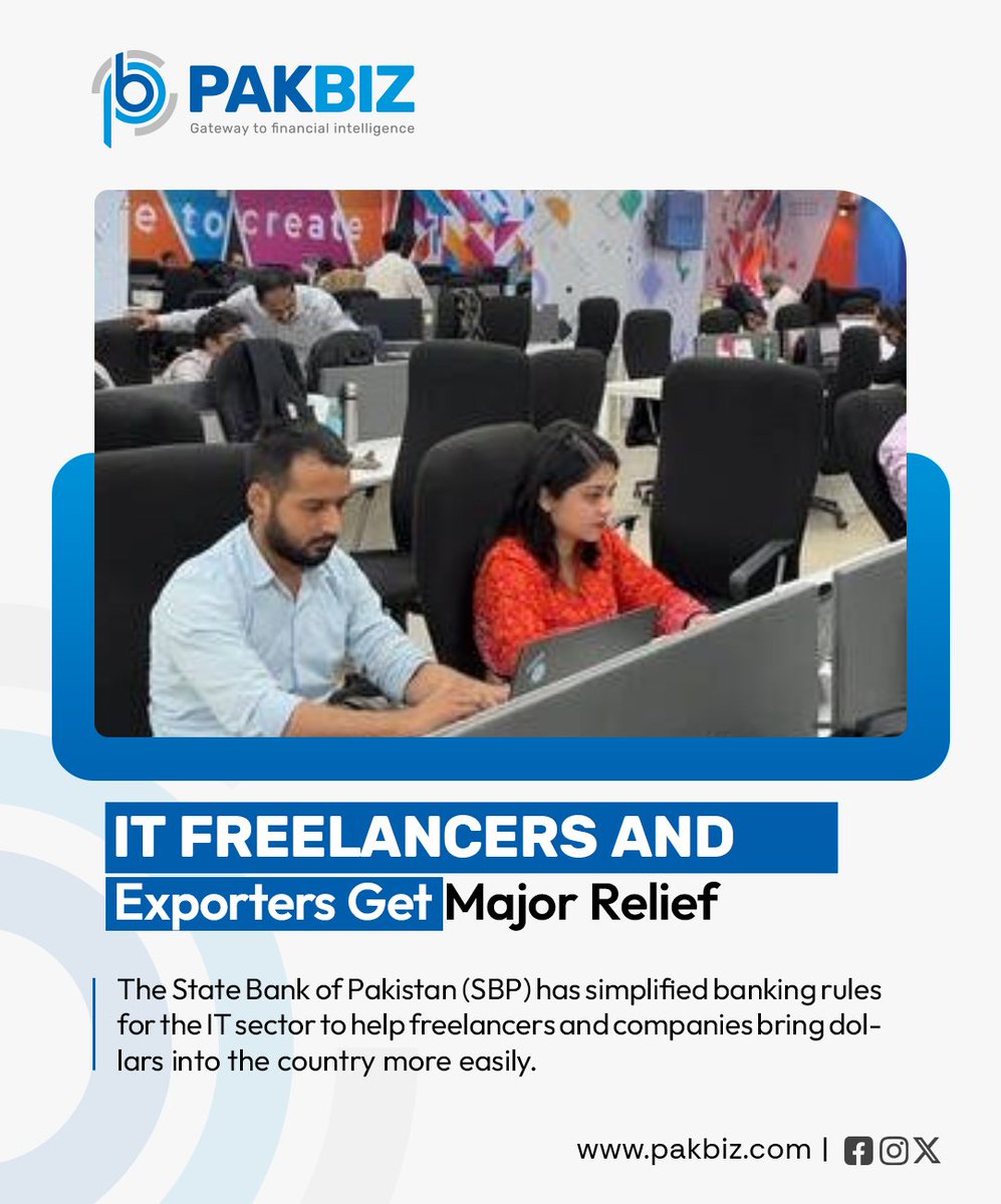 PakBizOfficial's tweet image. The State Bank of Pakistan has simplified banking rules for the IT sector to help freelancers and companies bring dollars into the country more easily. These changes remove old paperwork hurdles and force banks to work faster
pakbiz.com/it-freelancers…
#SBP #Freelancers #PakBiz