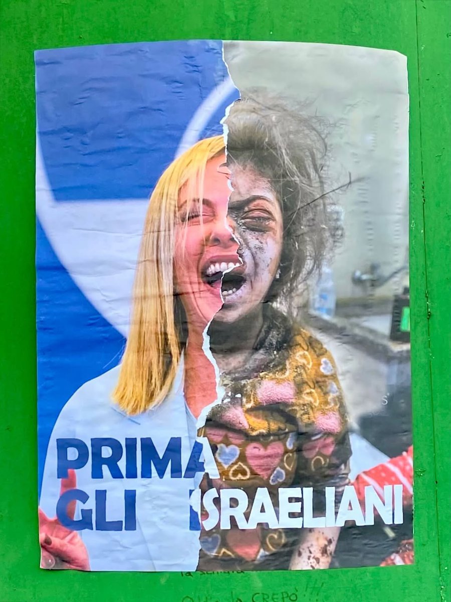 Ad Anagni sette attivisti per la Palestina sono stati denunciati per vilipendio alle cariche dello stato per aver affisso questo manifesto. Se ne deduce che Giorgia #Meloni non ami particolarmente questa immagine.
#Israele #Gaza #Netanyahu