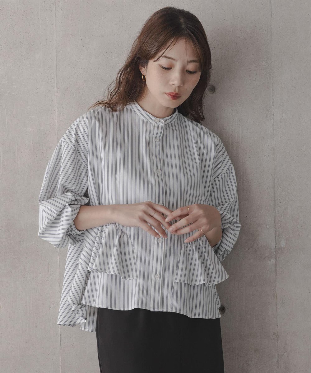HOT ITEM】 『WEB限定』バンドカラーフリルストライプシャツ 🏷Sonny