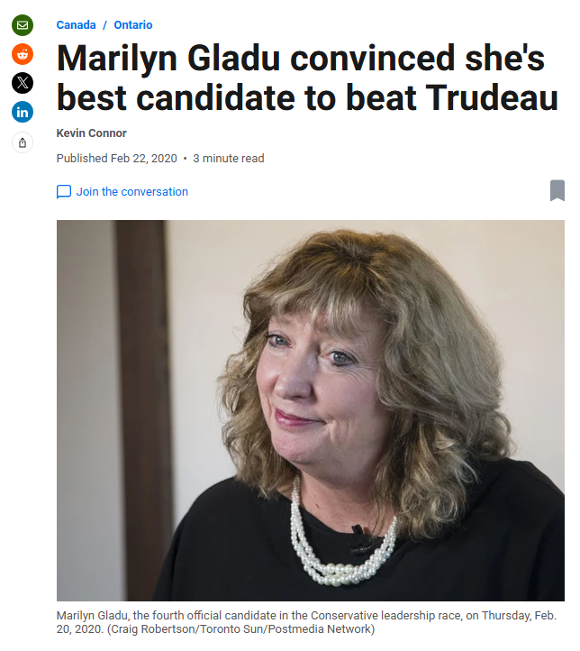 Martyupnorth's tweet photo. 🚨BREAKING: Marilyn Gladu just crossed the floor to the Liberals.

You know, the same Marilyn Gladu who ran for Conservative leader in 2020, positioning herself as the fresh face of “fiscal responsibility and social compassion.”

Now she’s bailing on the party she wanted to lead... for Carney's Liberals.

Zero principles, maximum ambition. Classic Ottawa.

Do you still think Alberta will ever get a fair deal in Confederation.