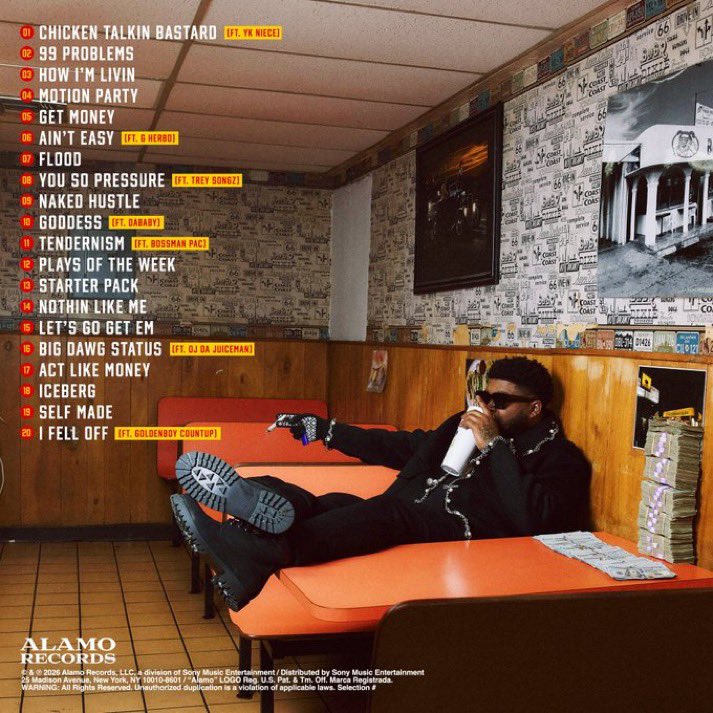 XXL's tweet photo. 🗣️ BOSSMAN DLOW

💽 CHICKEN TALKIN BASTARD

🚨FRIDAY

📝 TRACKLIST

01. “CHICKEN TALKIN BASTARD” (FT. YK NIECE)
02. “99 PROBLEMS”
03. “HOW I'M LIVIN”
04. “MOTION PARTY”
05. “GET MONEY”
06. “AIN'T EASY” (FT. G HERBO)
07. “FLOOD”
08. “YOU SO PRESSURE” (FT. TREY SONGZ)
09. “NAKED HUSTLE”
10. “GODDESS” (FT. DABABY)
11. “TENDERNISM” (FT. BOSSMAN PAC)
12. “PLAYS OF THE WEEK”
13. “STARTER PACK”
14. “NOTHIN LIKE ME”
15. “LET'S GO GET EM”
16. “BIG DAWG STATUS” (FT. OJ DA JUICEMAN)
17. ‘ACT LIKE MONEY”
18. “ICEBERG”
19. “SELF MADE”
20. “I FELL OFF” (FT. GOLDENBOY COUNTUP)