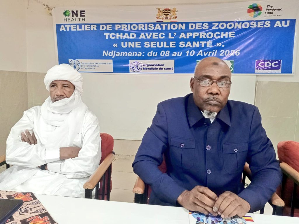 FaoTchad's tweet photo. 📢 Tchad 🇹🇩 | Lancement de l’atelier national de priorisation des zoonoses 08/04/2026 sous la haute présidence des Ministres de l’Élevage &amp; de la Santé, avec la FAO, #OMS &amp; #CDCAfrique 🤝
🎯 Objectif : prioriser les zoonoses clés via l’approche #OneHealth #Zoonoses #SantéPublique https://t.co/Wh7CLRfFMG