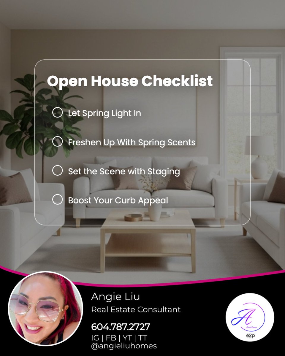 angieliuhomes's tweet image. Hosting an open house this spring? 🌿🏡

✔ Let in natural light
✔ Add fresh, subtle scents
✔ Keep staging light &amp;amp; airy
✔ Boost curb appeal

Create a bright, inviting space buyers will love. Ready to impress? Let’s connect! 💬

#Realtor #RealtorLife #VancouverBC