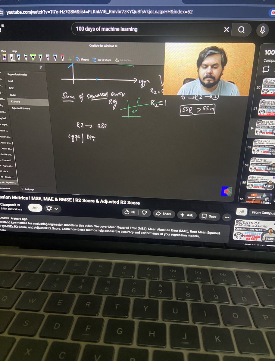 prathamiscoding's tweet photo. Day 52 - Becoming an AI/ML Engineer 
- 9 to 5 college 
- learned regression metrics 
- mean absolute error, mean squared error , root mean squared error , r2 score and adjusted r2 score
- solved one leetcode problem https://t.co/Eth3FK5Z0W