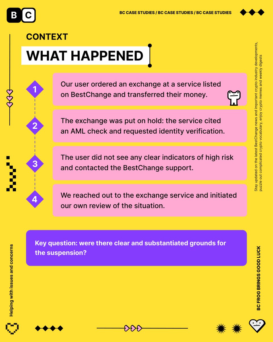 bestchangeeng's tweet photo. 👉 When AML checks should be used to protect, not create problems

One of BestChange’s users was faced with an issue: their exchange was put on hold after payment. The service cited an AML check and the internal policies of a third-party platform, and requested identity verification.
The user reached out to us for help. We requested the details from the exchanger and conducted our own independent review.

For a full breakdown of our findings and the measures taken, see the cards in this post or read our article on Medium.  https://t.co/fgVDuu2FPR

👁️ This case reinforces a key principle: AML procedures are essential (https://t.co/T6Rqh2s3ZJ), but they must be applied reasonably, proportionately, and transparently. Users should understand the terms of any checks in advance—not after they have already transferred their funds.