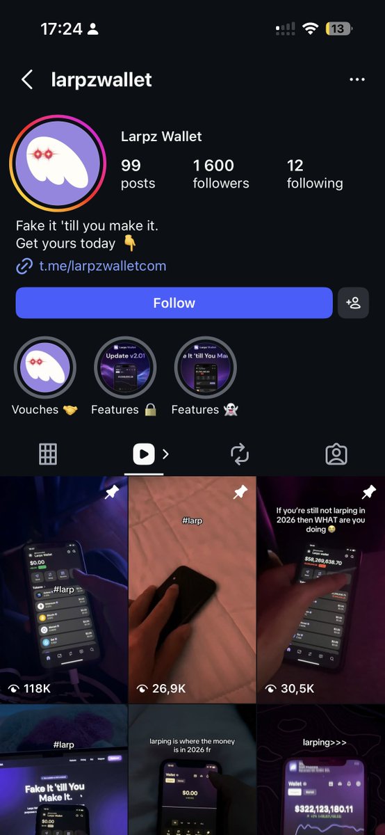 mango_'s tweet photo. DID YOU KNOW?

> Apparently, you can get 1000s of SOL on your @phantom for just $30 🤯

Fake ones, ofc.

> Some Instagram larpers use "larpzwallet", a Phantom lookalike that lets them fake any balance.

A subscription + access costs $30. I absolutely hate this... https://t.co/wtS8MtwMP0