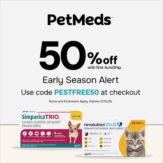 MomsWhoSave's tweet image. #Deal on Flea &amp;amp; Tick Medications! 🥳

Get 50% OFF with code: PESTFREE50 at checkout! 

GO ➡️➡️ fave.co/48bOwCj

#pets #deals