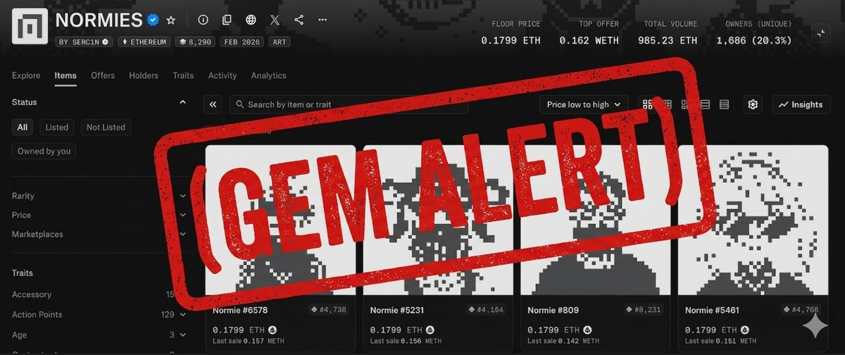 SolanaNftadict's tweet image. Looks like another NFT... but it isn’t.

Editable, destructible, 100% on-chain art.

Each @normiesART is evolving into an autonomous agent with memory + personality from on-chain history.

970 ETH volume 1.7K+ NFT burned.

Not hype Conviction. If you see this, you're early.