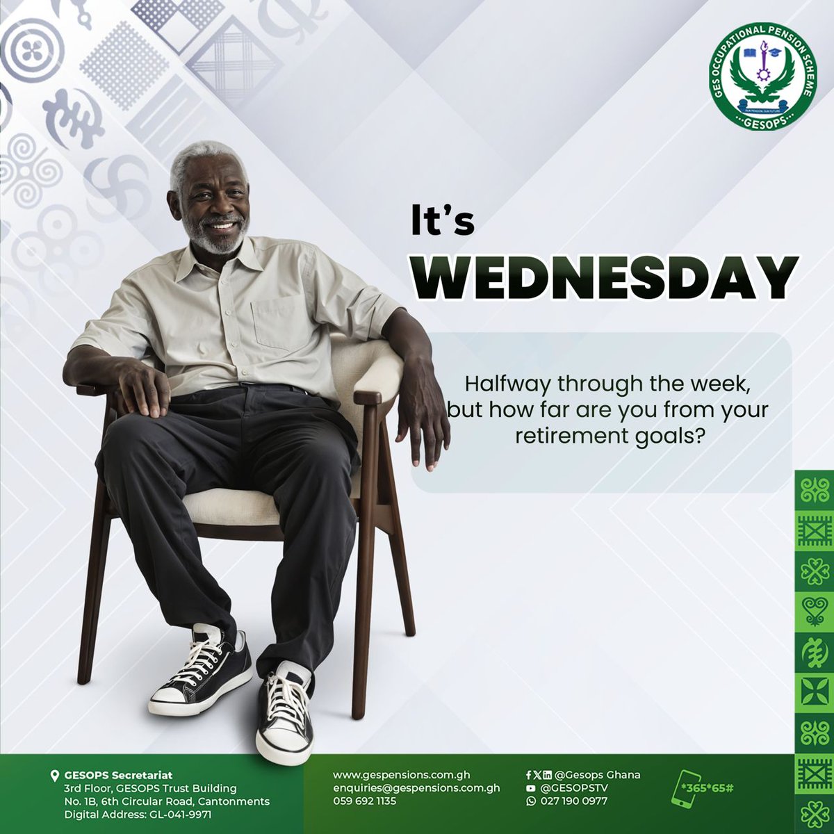 gesopsghana's tweet image. It’s Wednesday, time for a quick check-in!
Are your retirement plans on track?
Take action today and secure your tomorrow.

Visit: linktr.ee/gesopstrust or call 0596921135 for more information.

#GESOPS  #Tier2 #Midweek