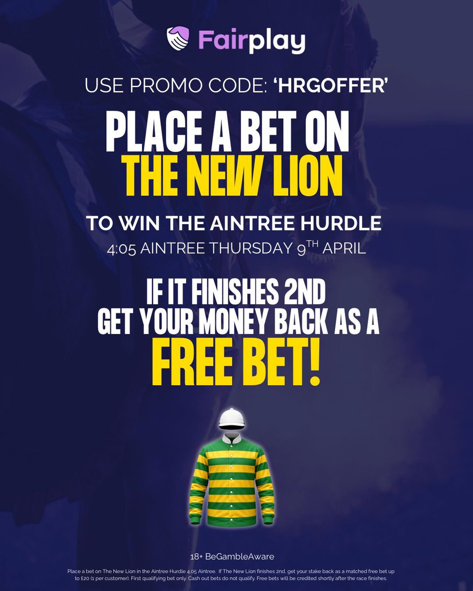 theracehorseguy's tweet image. I’m confident The new lion wins Thursday but if he finishes 2nd, @Fairplayapp are offering money back as a free bet! 

Hit the link below to sign up and make sure you use code HRGOFFER when signing up to get the offer, no brainer  ⬇️

tinyurl.com/FP-HRG20

18+ BeGambleAware