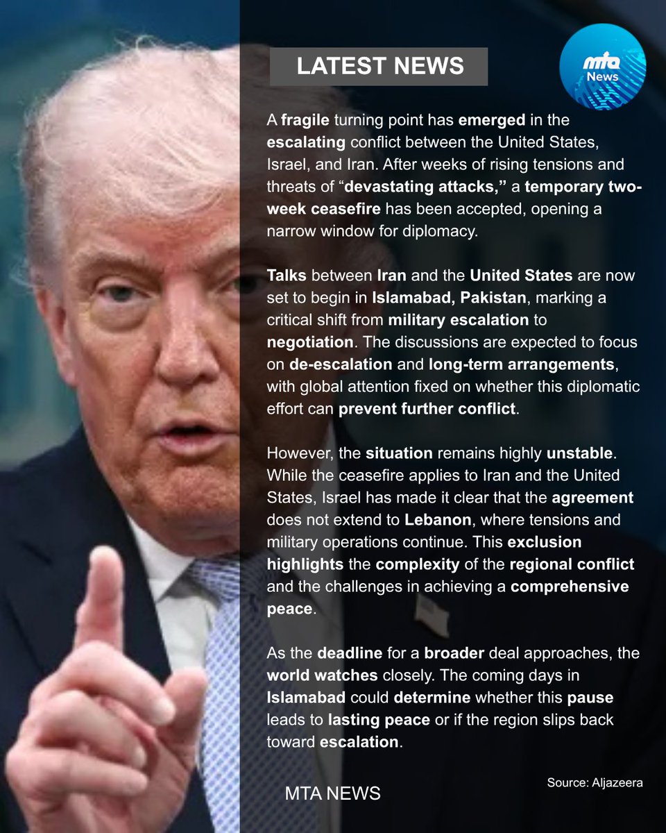 A 2-week ceasefire has paused direct tensions between the US and Iran, with talks now set to begin in Pakistan.

However, ongoing conflict in Lebanon shows the crisis is far from over. 🚨