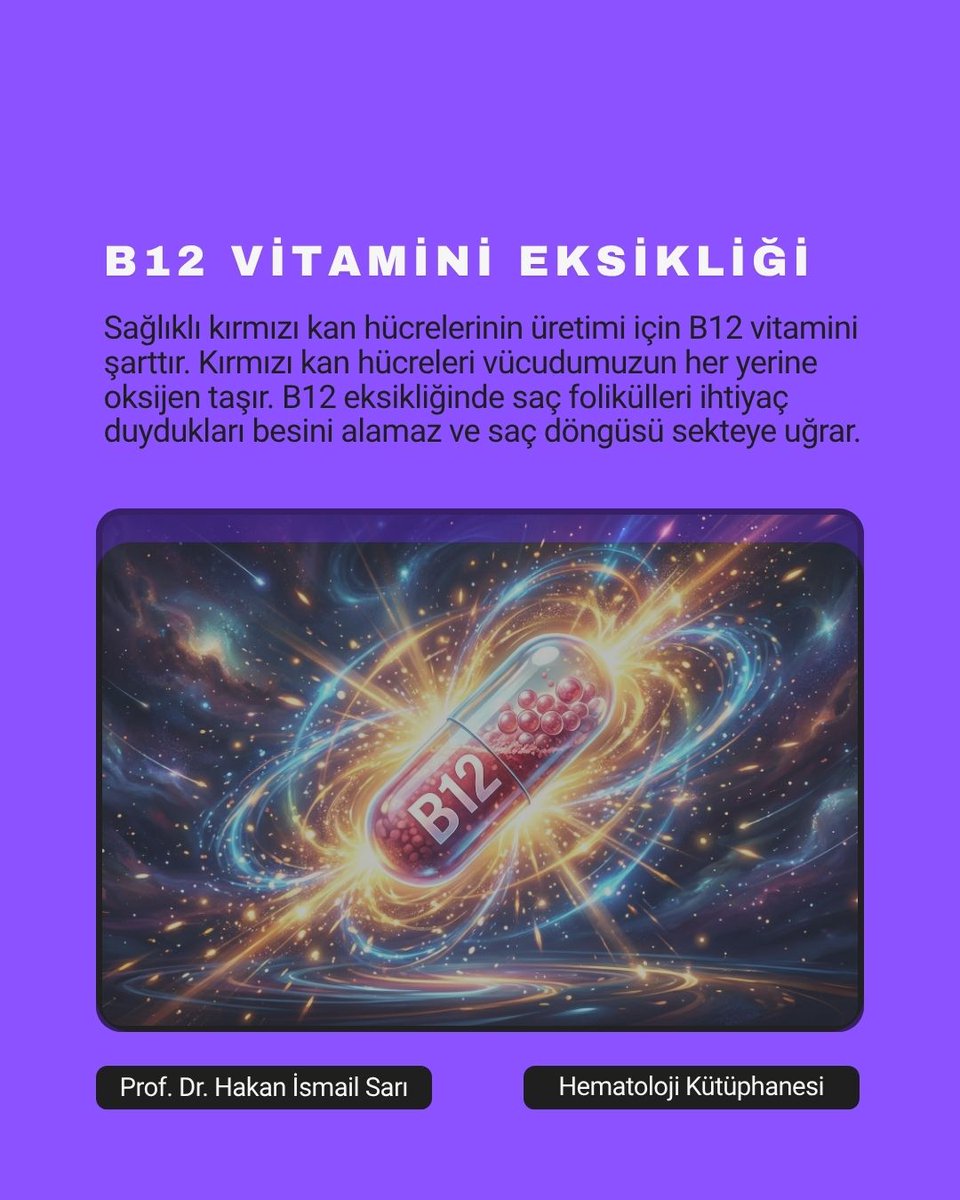 profdrhisari's tweet photo. Saçlarınız Neden Dökülüyor?
Saç dökülmesinin stres, genetik veya mevsimsel olduğunu düşünebilirsiniz. Ancak kadınlarda çoğu zaman asıl suçlu, kan değerlerindeki eksikliklerdir.

1. Demir Eksikliği Anemisi (Kansızlık)
Kadınlarda saç dökülmesinin açık ara en yaygın nedenidir. Demir eksik olduğunda vücudunuz, saç kökleri de dahil olmak üzere hücrelerin onarımı ve büyümesi için gereken hemoglobini yeterince üretemez. Oksijensiz kalan saçlar zayıflar ve dökülür.

2. B12 Vitamini Eksikliği
Sağlıklı kırmızı kan hücrelerinin üretimi için B12 vitamini şarttır. Kırmızı kan hücreleri vücudumuzun her yerine oksijen taşır. B12 eksikliğinde saç folikülleri ihtiyaç duydukları besini alamaz ve saç döngüsü sekteye uğrar.

3. Çinko ve Folik Asit Eksikliği
Çinko, saç dokusunun büyümesinde ve yağ bezlerinin düzgün çalışmasında kritik rol oynar. Folik asit ise hücre yenilenmesini sağlar. Kan tahlilinde bu değerlerin düşük çıkması, saç tellerinin zayıflamasına ve koparak dökülmesine yol açar.

Çözüm İçin Ne Yapmalısınız? 
Hemogram, Ferritin (Depo Demir), B12, Çinko ve Folat değerlerinizi kontrol ettirin.

#profdrhakanismailsarı #Hematolojiistanbul #kandeğerleri #saçdökülmesinekarşı #saçdökülmesineçözüm
                 https://t.co/puPPWNlVQc