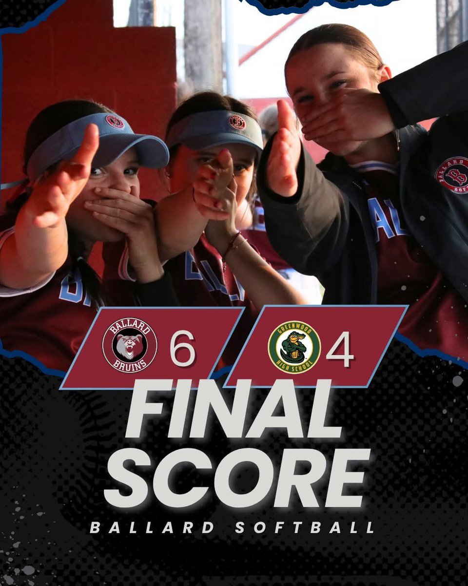 BallardSoftball's tweet photo. The Bruins finished their last game of the week w/ a great team effort in a 6-4 win over Greenwood! Their 10 hits included a triple from @emeryschuster22 who also earned the W in the circle.  @AubrieNewie9 , @ShelbyJames2026 and @JaedynRLyons Lyons each had two hits. 🥎 https://t.co/GF2WqdAict