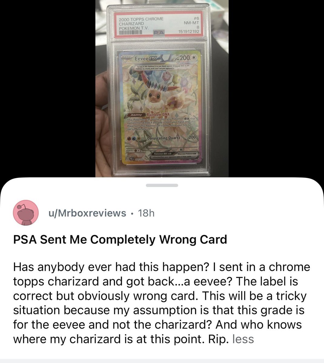 PSA encapsulates the wrong card 🤣 

Correct label, wrong card. What happens now? 

Does anyone have experience with this?