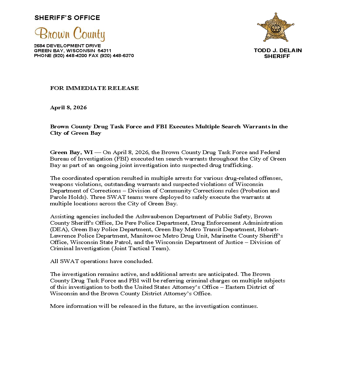 Brown County Sheriff tweet media