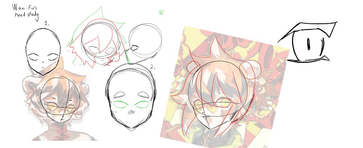 I started to study her head and poportions using tracing but just for studying. my drawing of waai fu looked differet because I looked fanart as References. I will use Kurobloods waai fu art for reference now