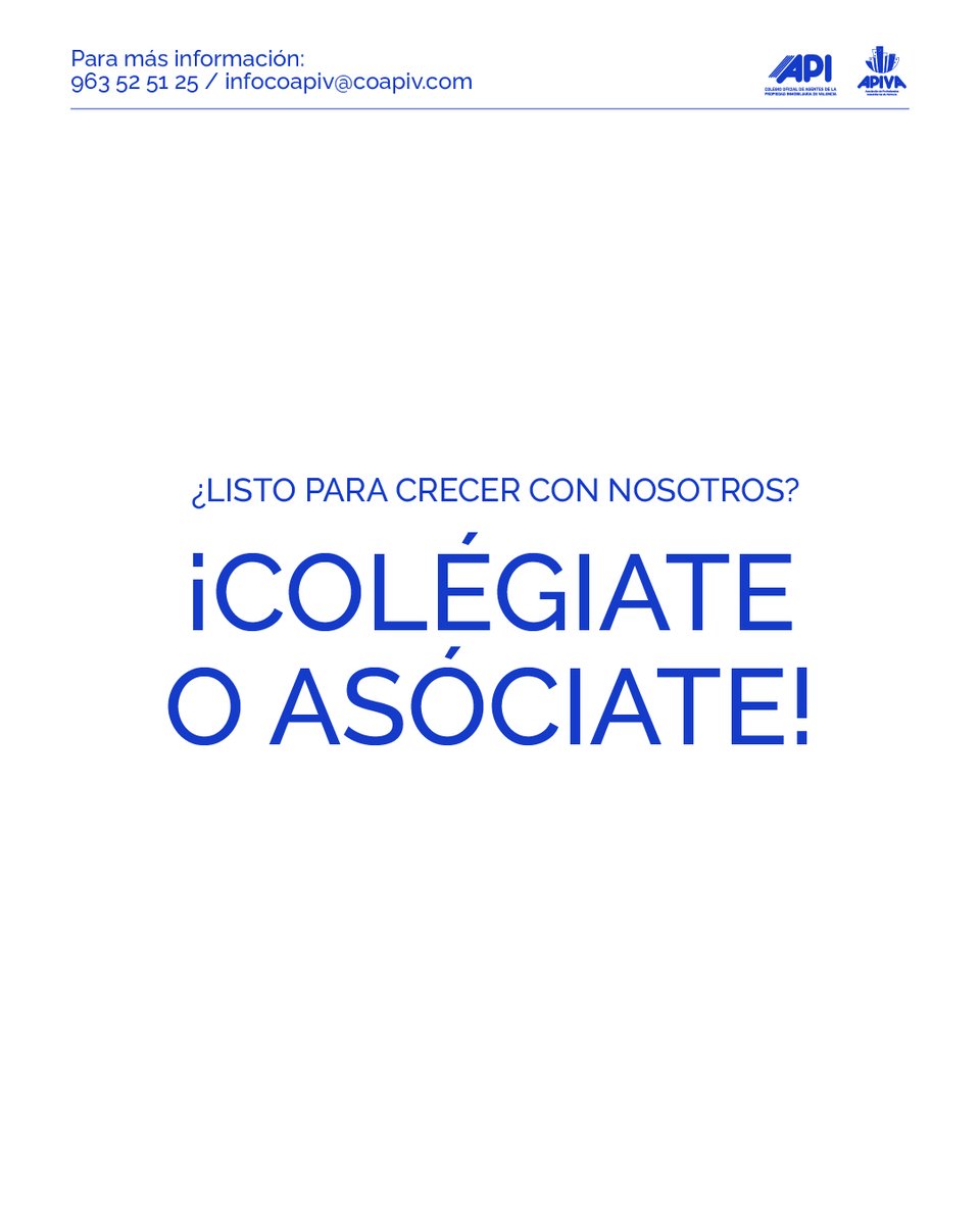 🎉 Bienvenidos a COAPIV–APIVA

Este marzo hemos dado la bienvenida a los nuevos colegiados y asociados que se suman a nuestra comunidad.

¡Nos alegra teneros con nosotros! 🙌

#COAPIV #APIVA #SectorInmobiliario #Valencia