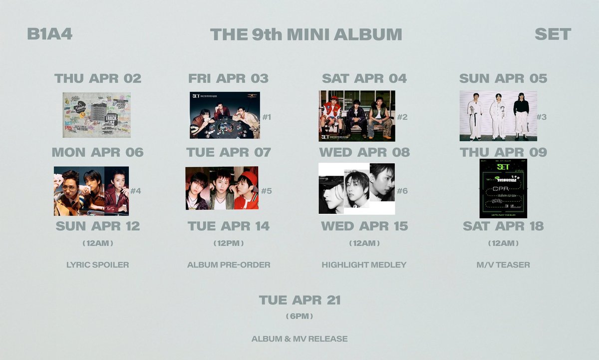 CNU0616Metoo's tweet photo. B1A4💙🧡🩷
９th Mini Album【𝐒𝐄𝐓】
 Album Release
2026.04.21 TUE 6PM (KST)
#B1A4 #비원에이포 
#B1A4_9TH_MINI_ALBUM_SET
#신우 #산들 #공찬
💚
#TrackLists https://t.co/95ewXQj3sq