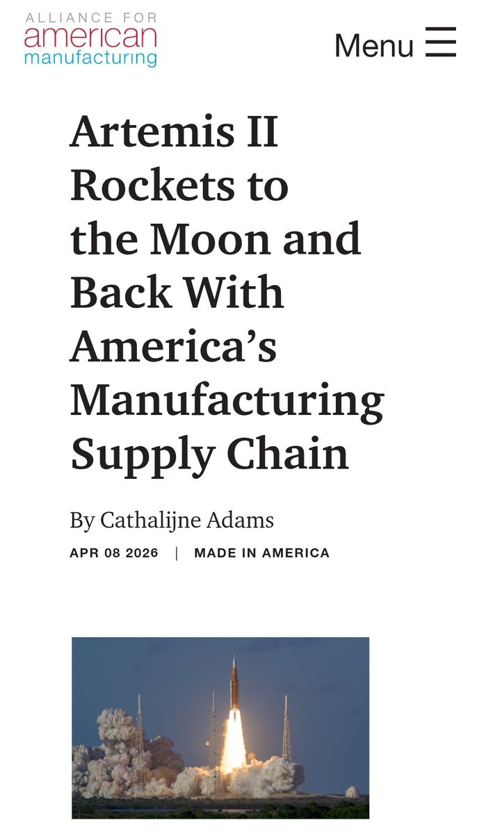 KeepitMadeinUSA's tweet image. 🚀 Back to the Moon and powered by American manufacturing 🇺🇸

From spacesuits to switches, hundreds of U.S. manufacturers helped make Artemis II possible.

This is what a strong supply chain can do:
americanmanufacturing.org/blog/artemis-i…

#Manufacturing #MadeInUSA #ArtemisII